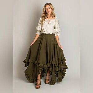 Mia Joy by Joyfolie Olive Green HIgh Low Ruffle Skirt NWOT